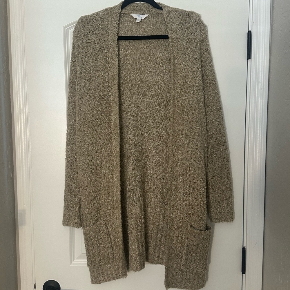 Time and Tru Tan Cardigan Sweater with Open Front